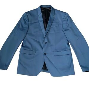 Zara men’s Blazer Suit jacket Sport coat Steel Blue Size 44 Stretch 2 Button